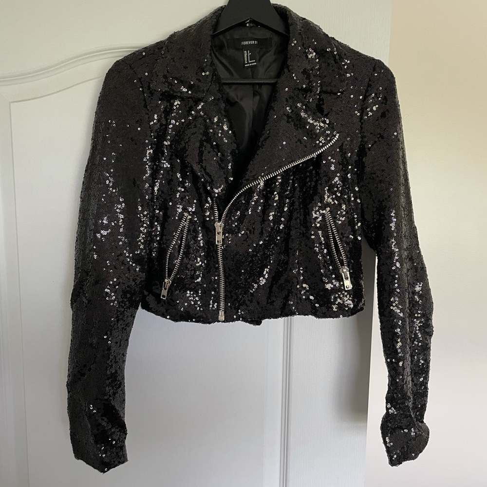 Black Sequin Motorcycle Jacket size S